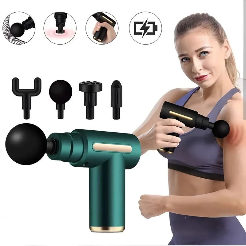 PISTOLA DE MASAJE CON 4 CABEZALES