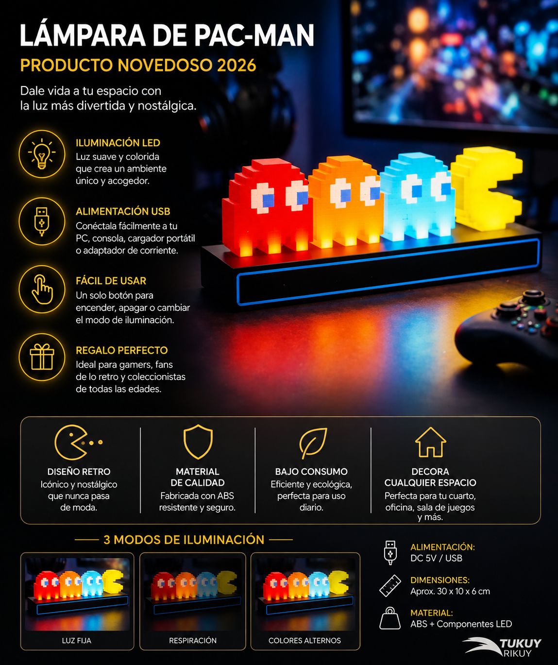 Lámpara LED Pac-Man Retro Gamer
